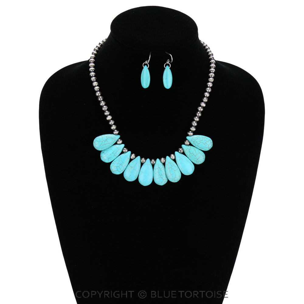 Western Metallic Pearl with Stone Necklace Set - Image 2