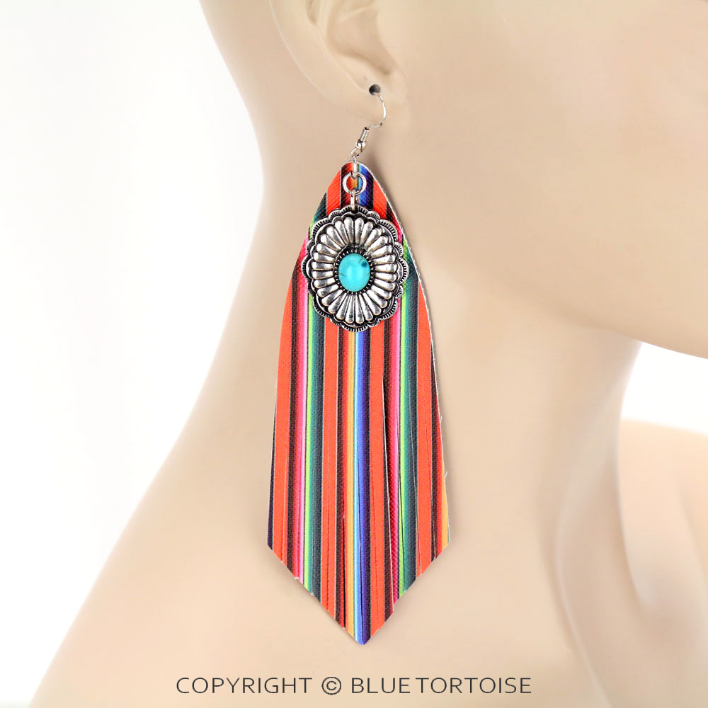 Western Concho Suede Tassel Dangle Earrings - Image 2