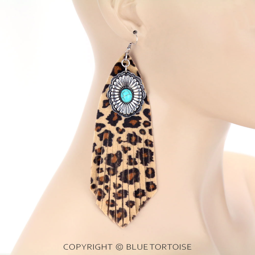 Western Concho Suede Tassel Dangle Earrings - Image 2