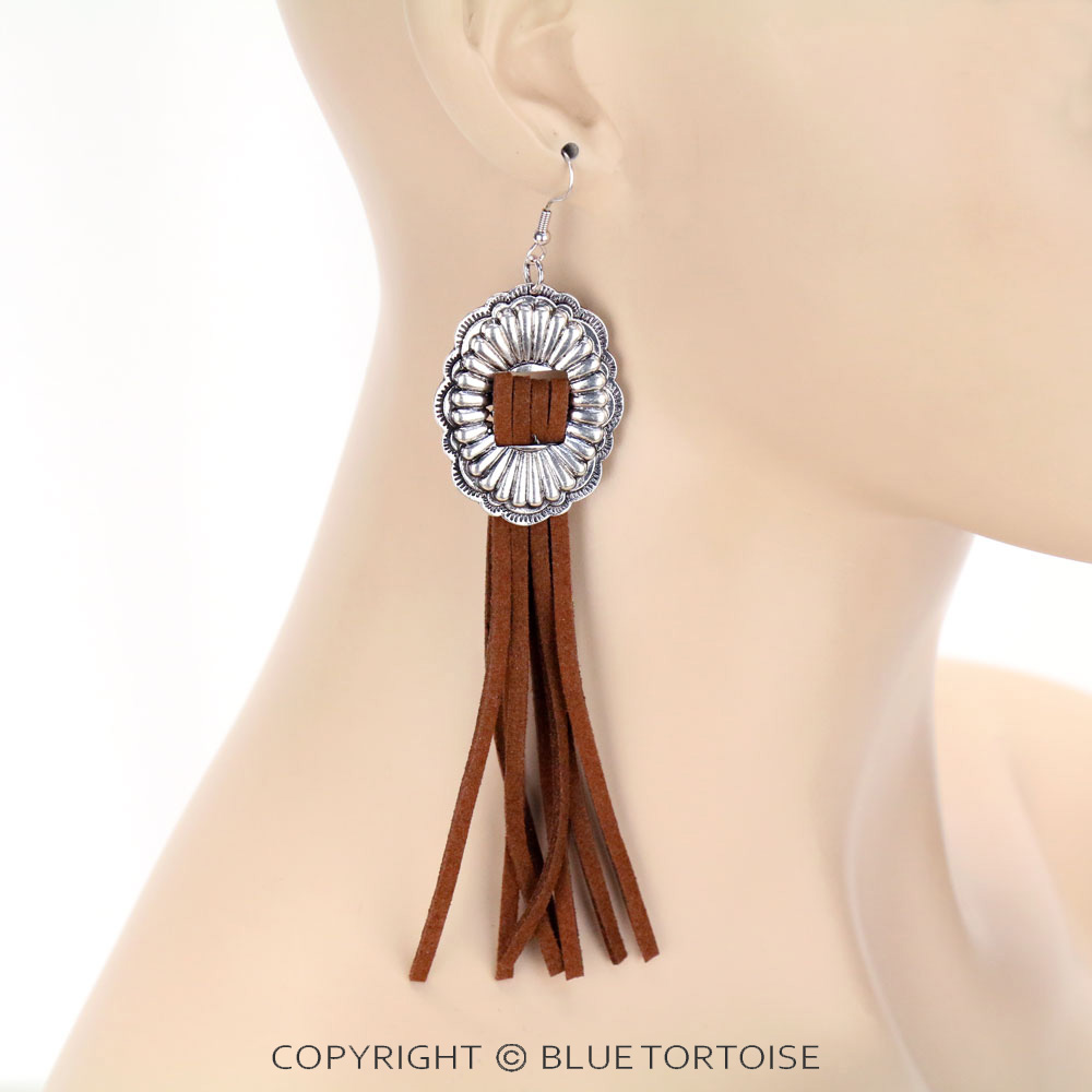 Western Concho Tassel Dangle Earrings - Image 2