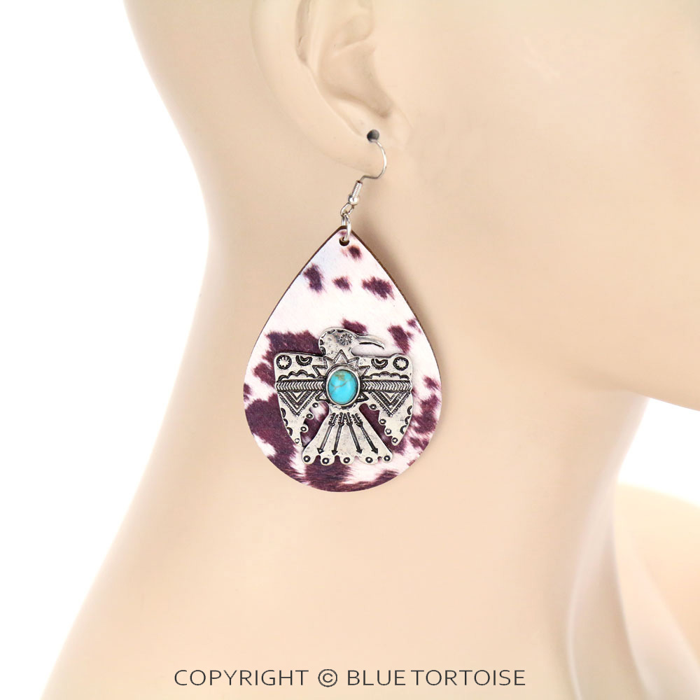 Wooden Teardrop Thunderbird Dangle Earrings - Image 2