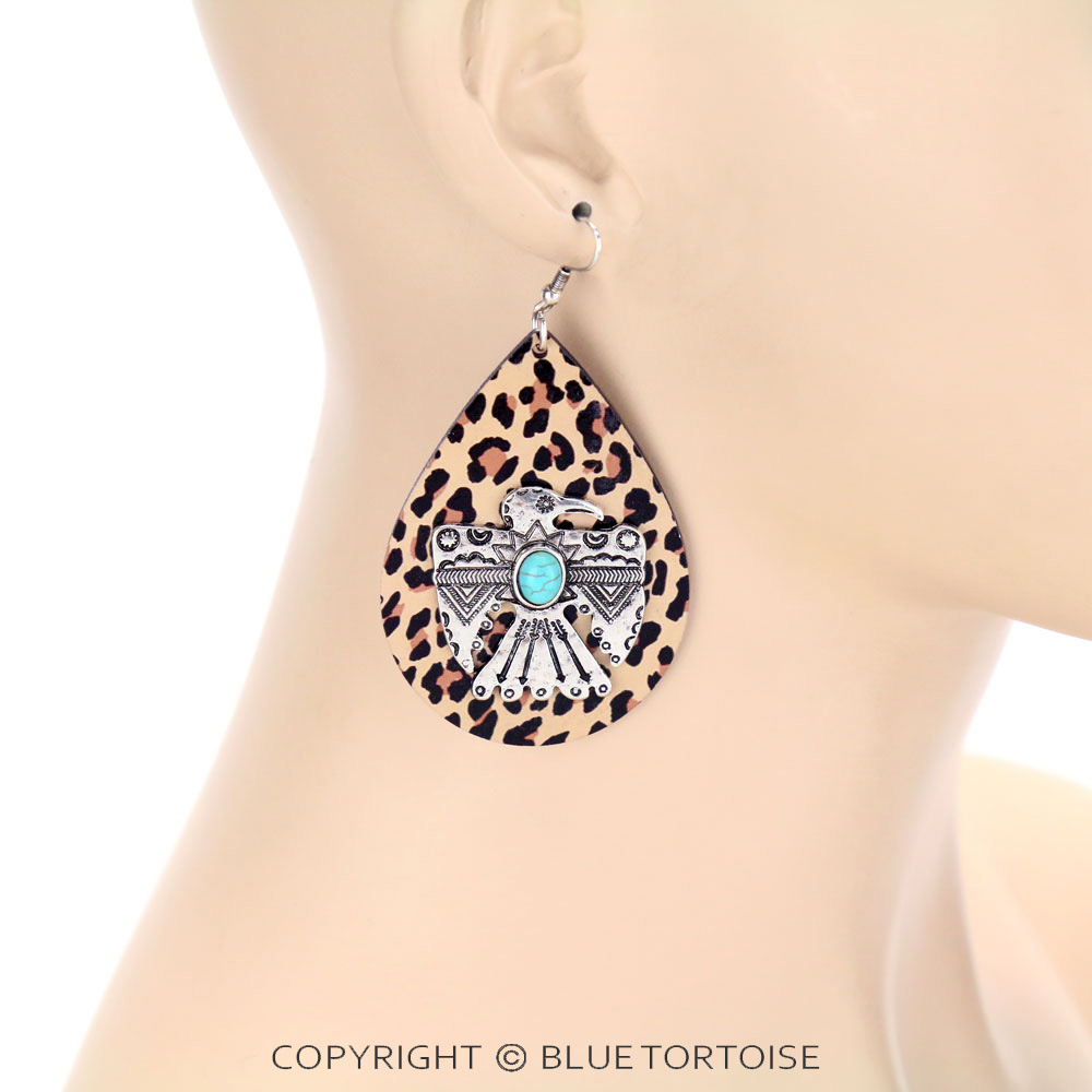 Wooden Teardrop Thunderbird Dangle Earrings - Image 2