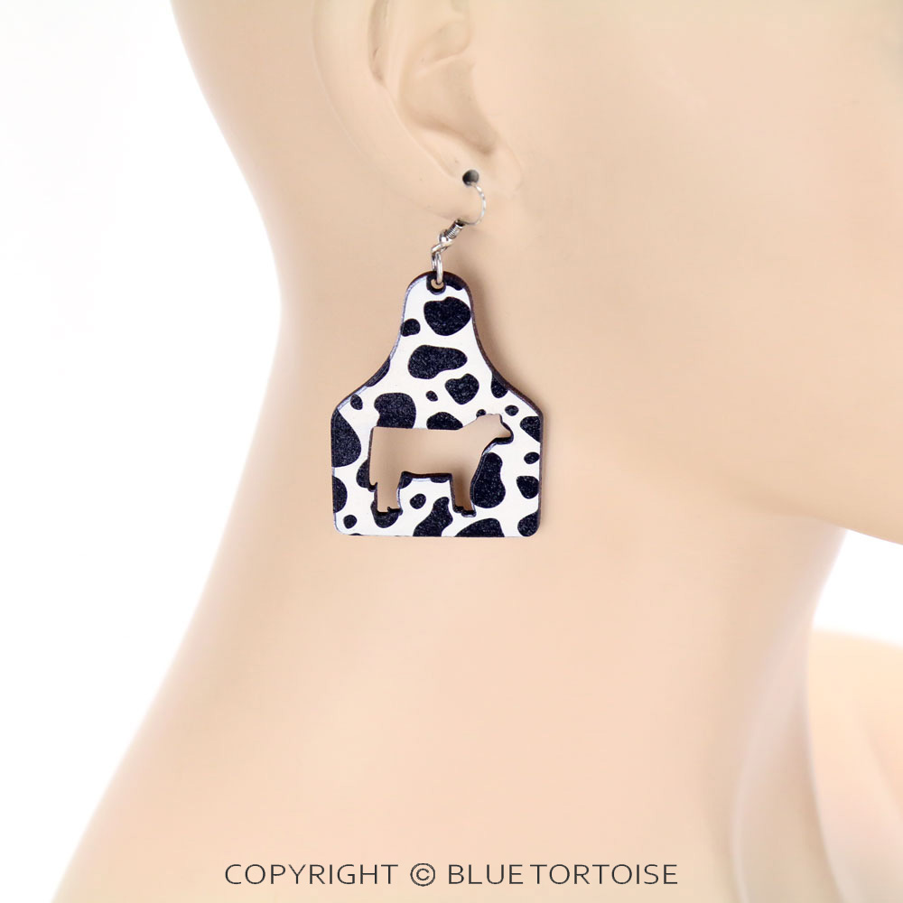 Navajo Style Cattle Tag Wood Fish Hook Earrings - Image 2