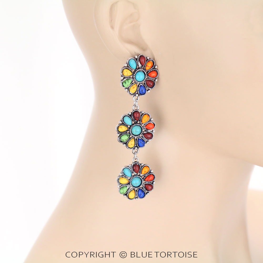 Western Concho Stone Stud Earrings - Image 2