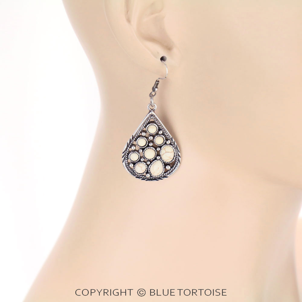 Western Teardrop Stone Dangle Earrings - Image 2