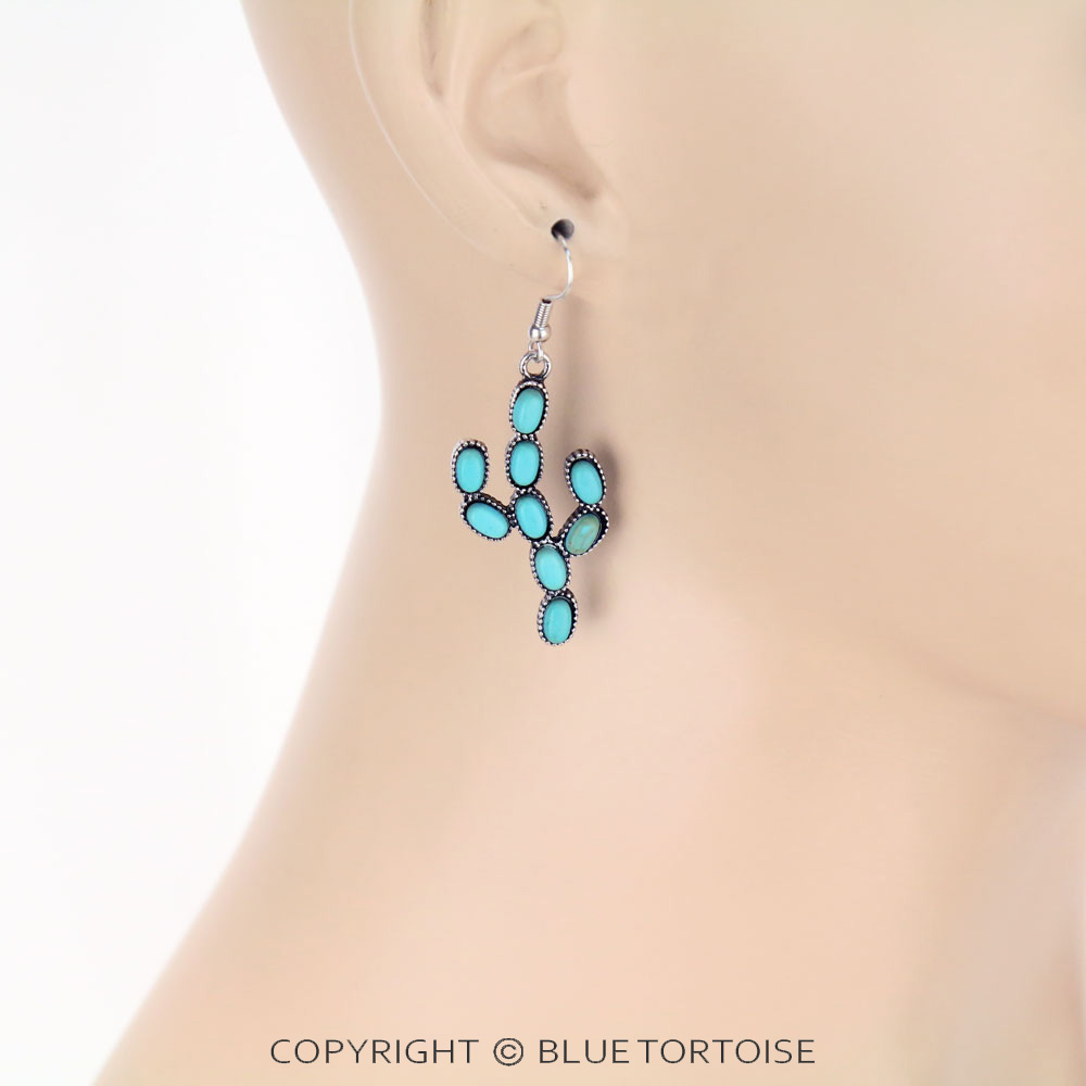 Western Cactus Stone Dangle Earrings - Image 2