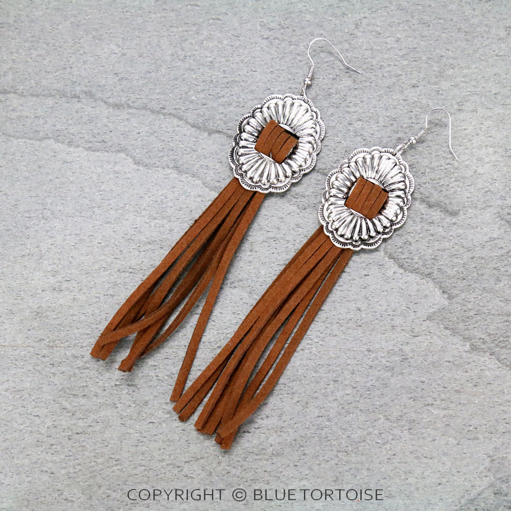 Western Concho Tassel Dangle Earrings
