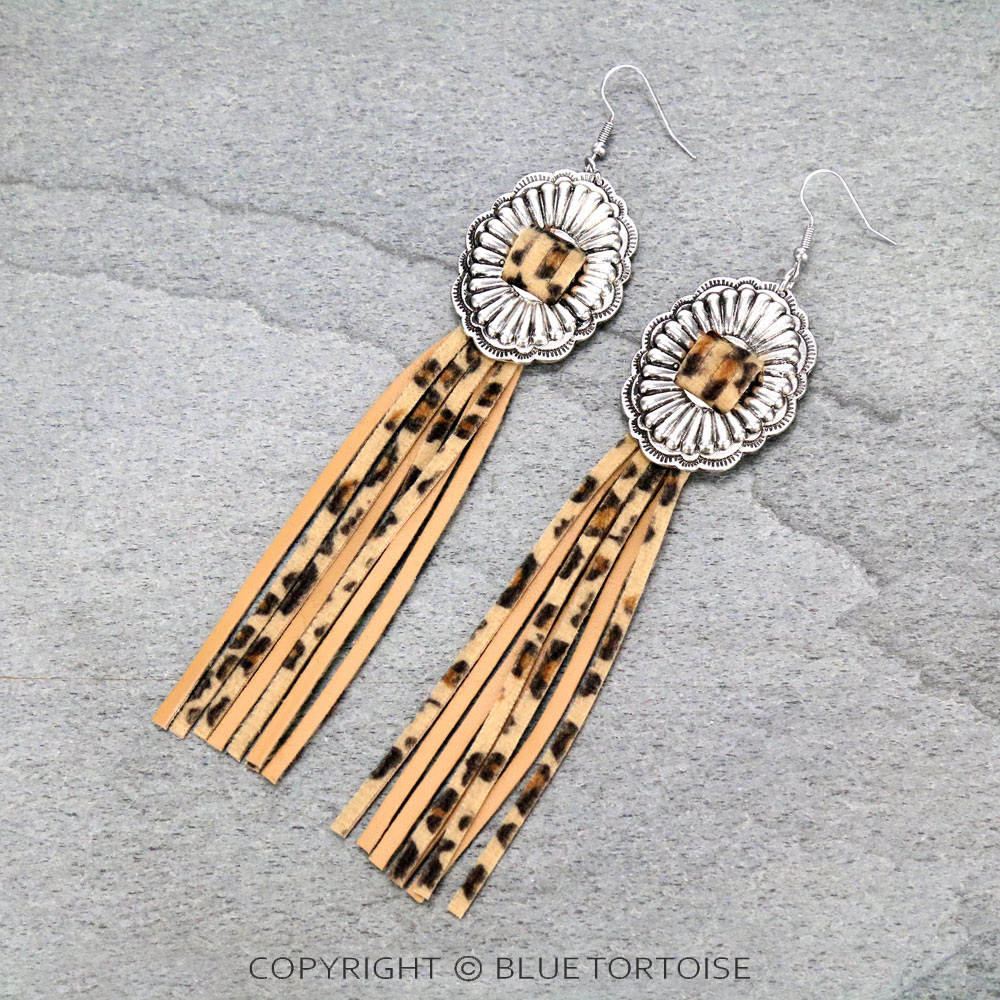 Western Concho Tassel Dangle Earrings