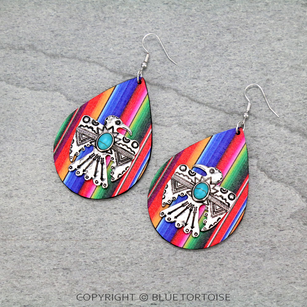 Wooden Teardrop Thunderbird Dangle Earrings