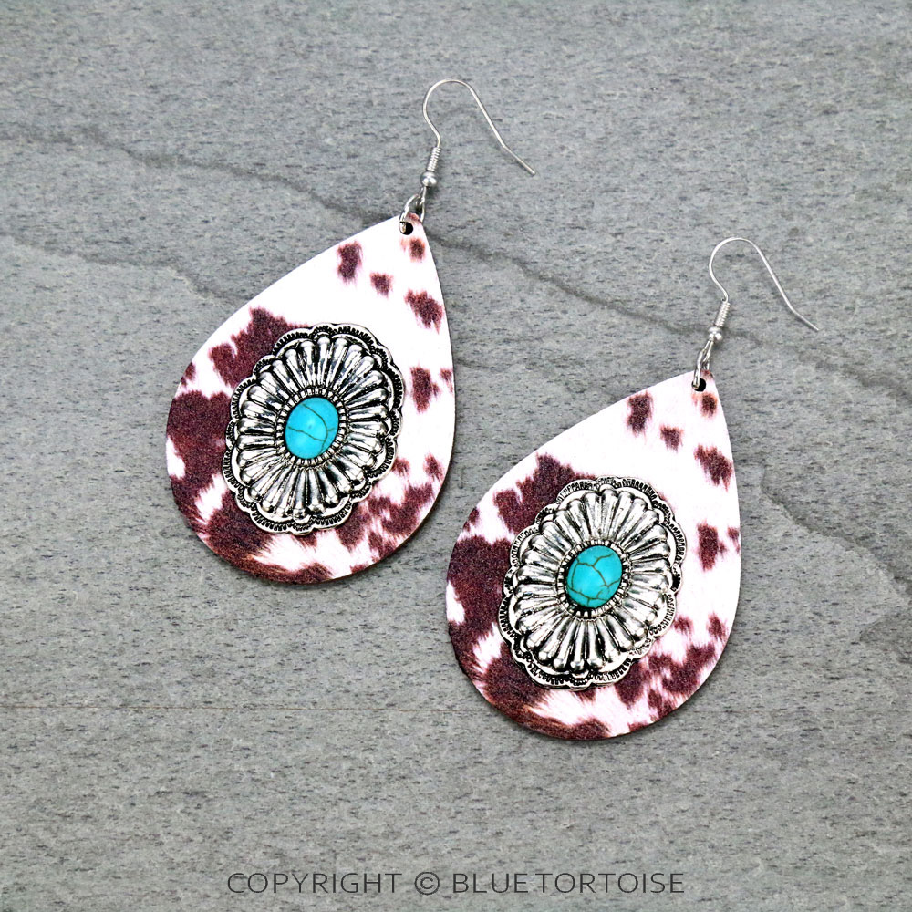 Wooden Teardrop Concho Dangle Earrings