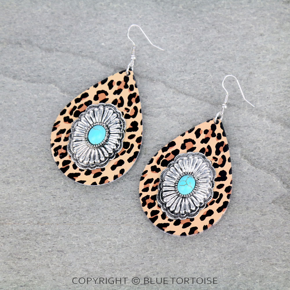 Wooden Teardrop Concho Dangle Earrings