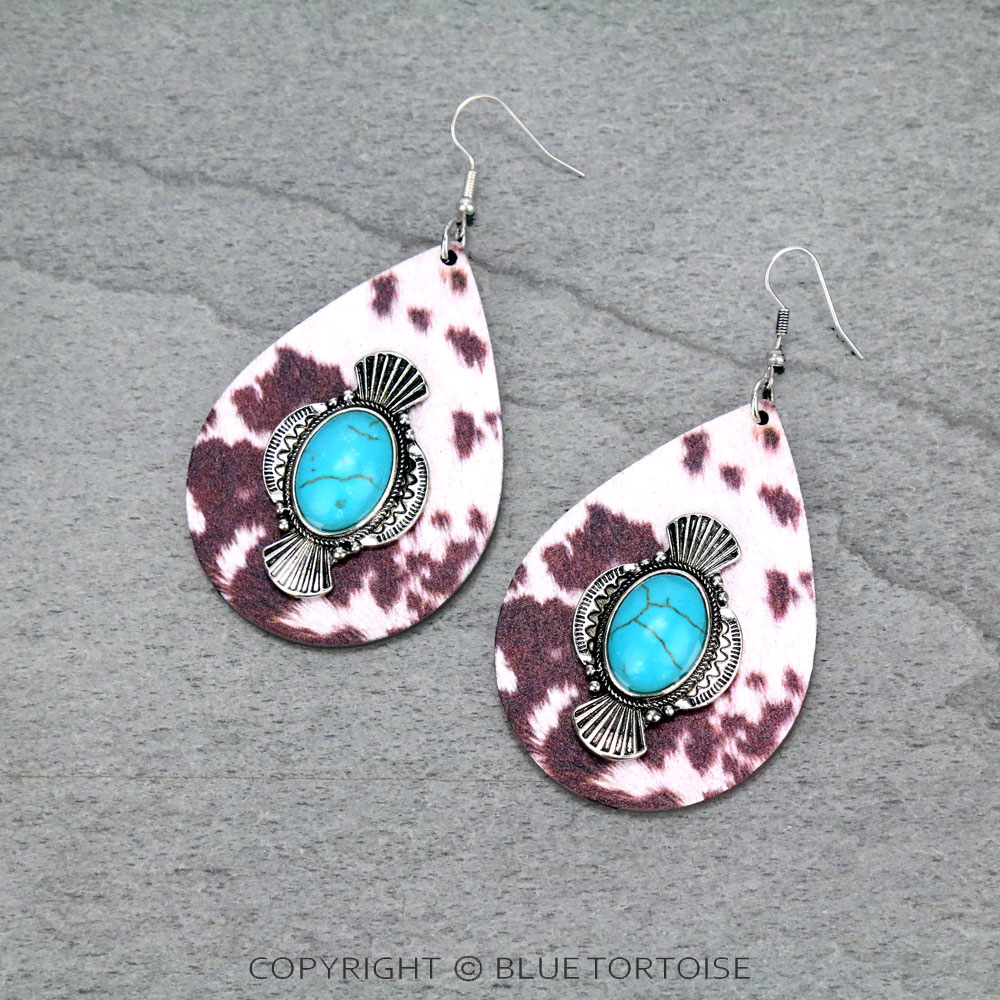 Wooden Teardrop Western Design Dangle Earrings