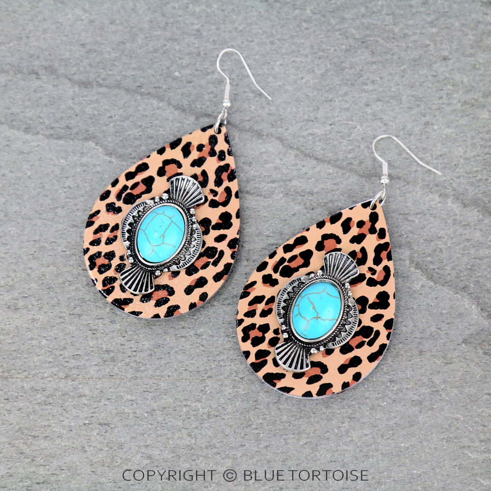 Wooden Teardrop Western Design Dangle Earrings