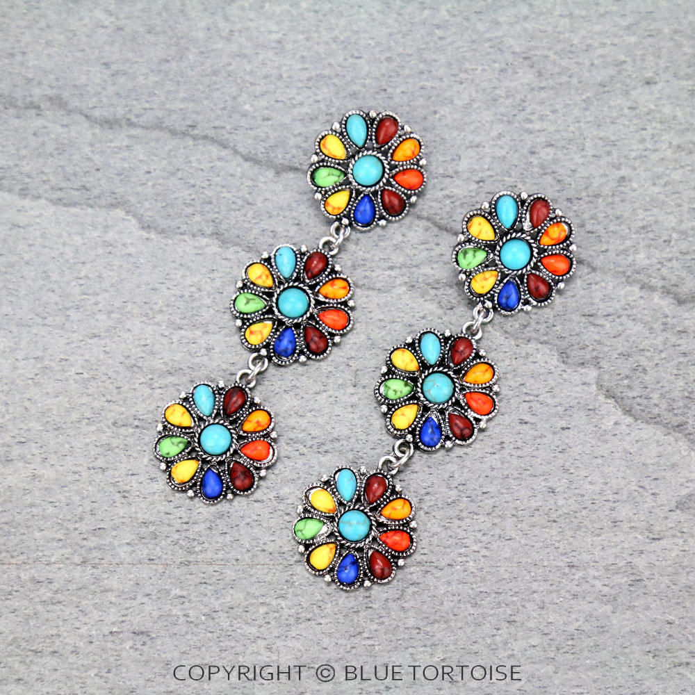 Western Concho Stone Stud Earrings