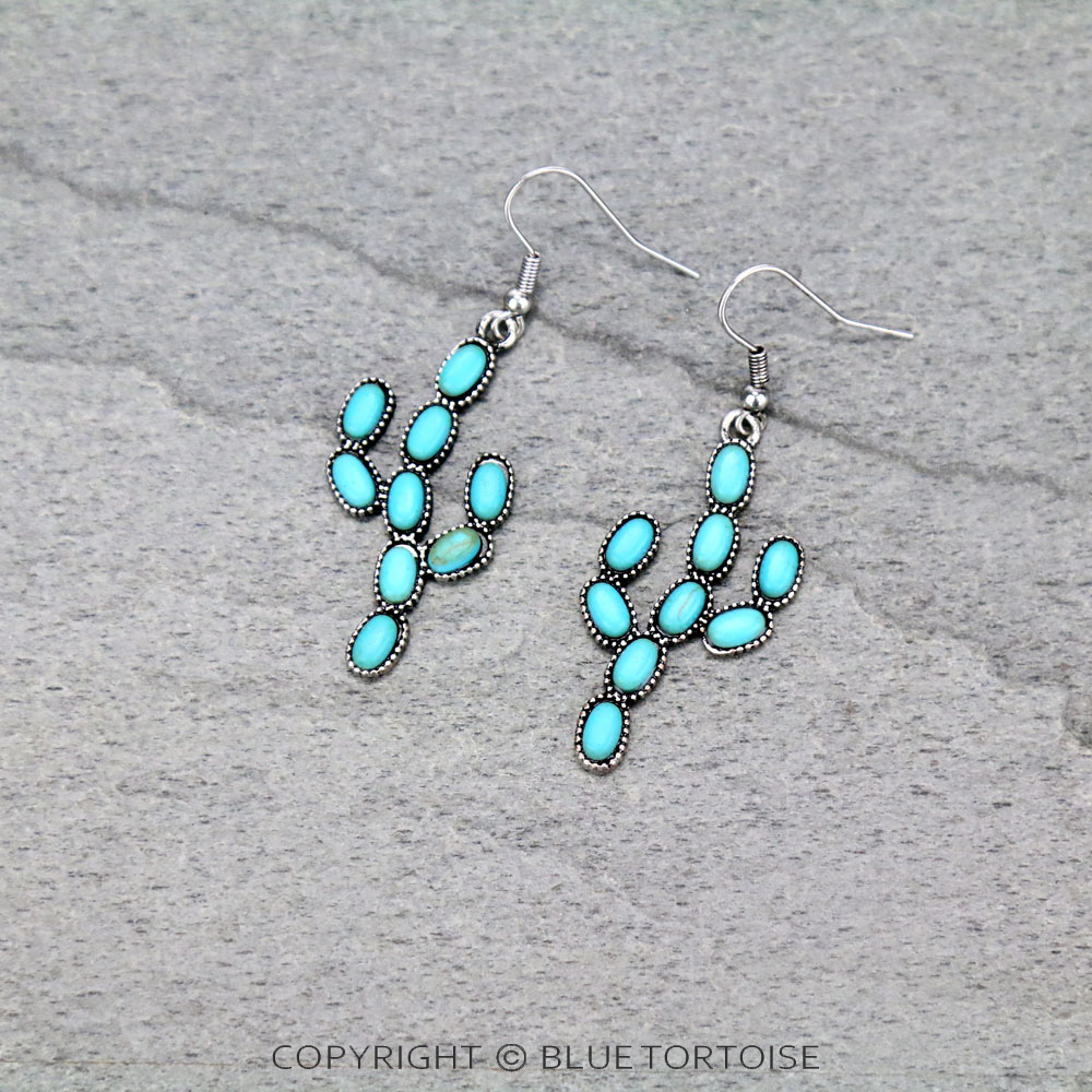 Western Cactus Stone Dangle Earrings
