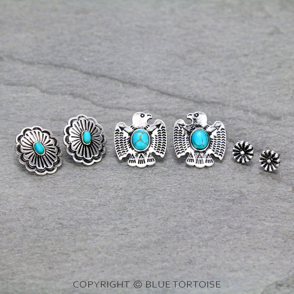3 Pair Western Thunderbird Earring Set