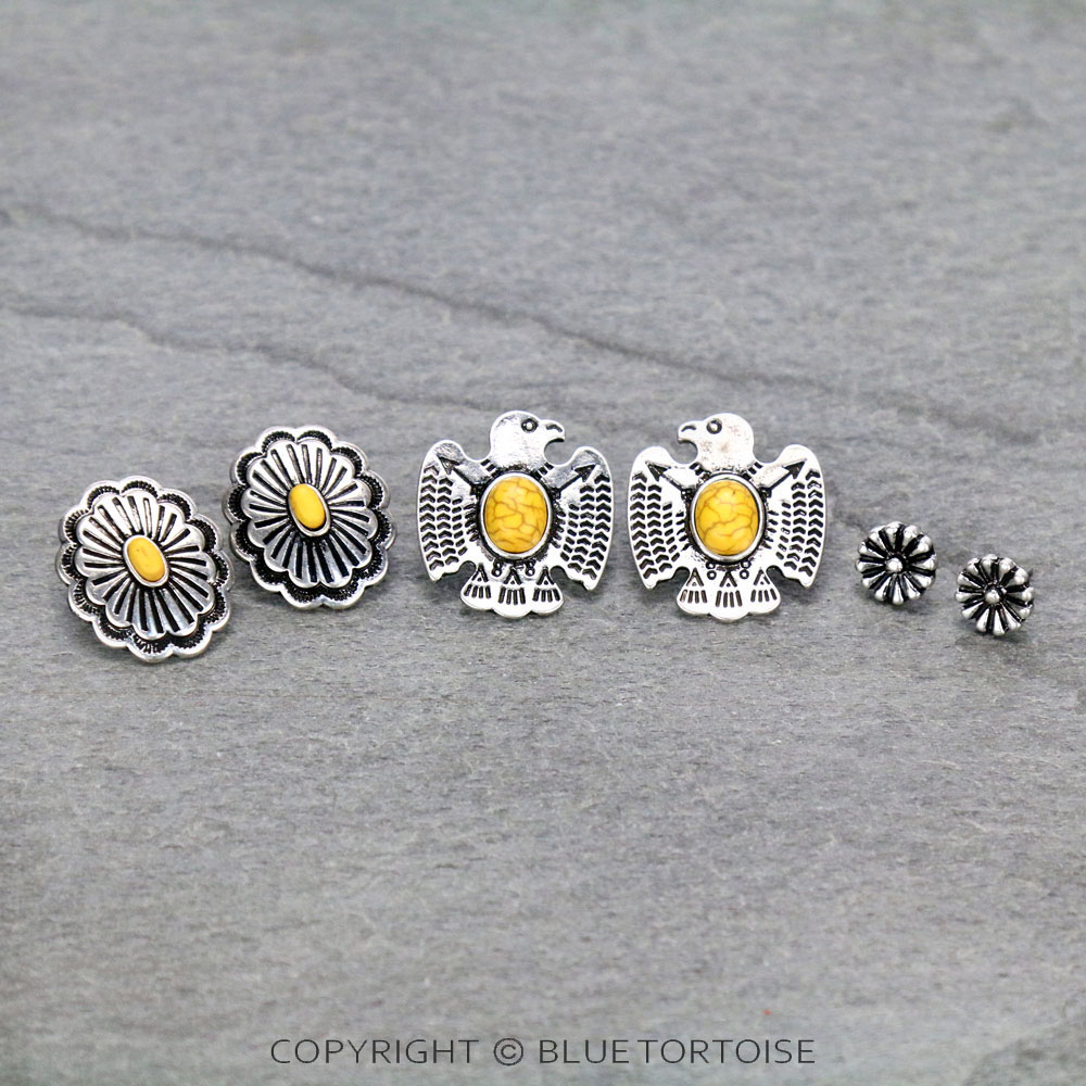 3 Pair Western Thunderbird Earring Set