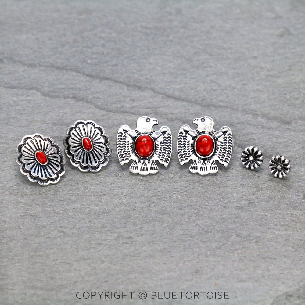 3 Pair Western Thunderbird Earring Set