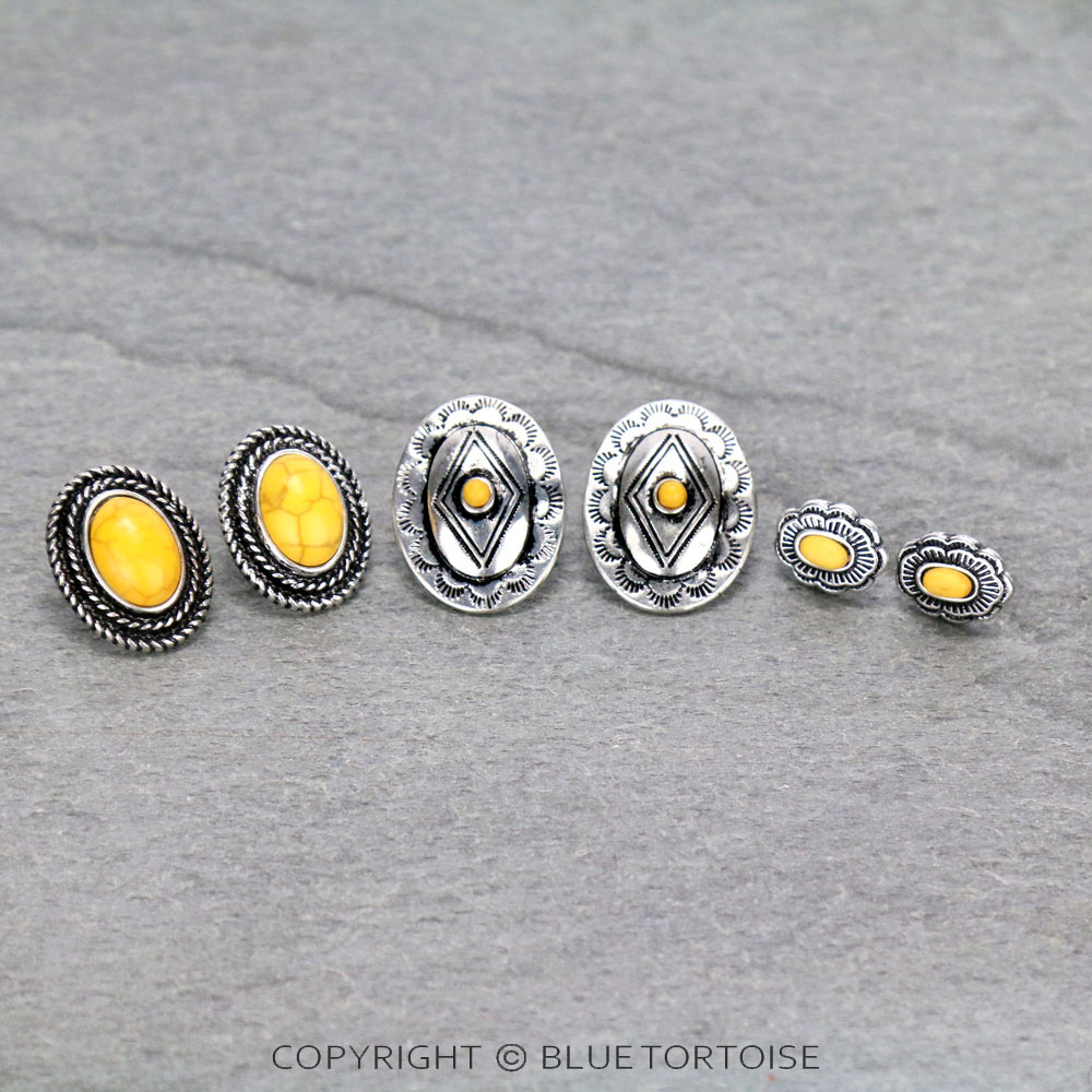 3 Pair Western Stone Earring Set