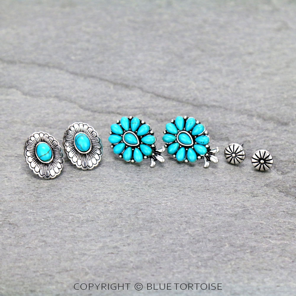 3 Pair Western Concho Earring Set