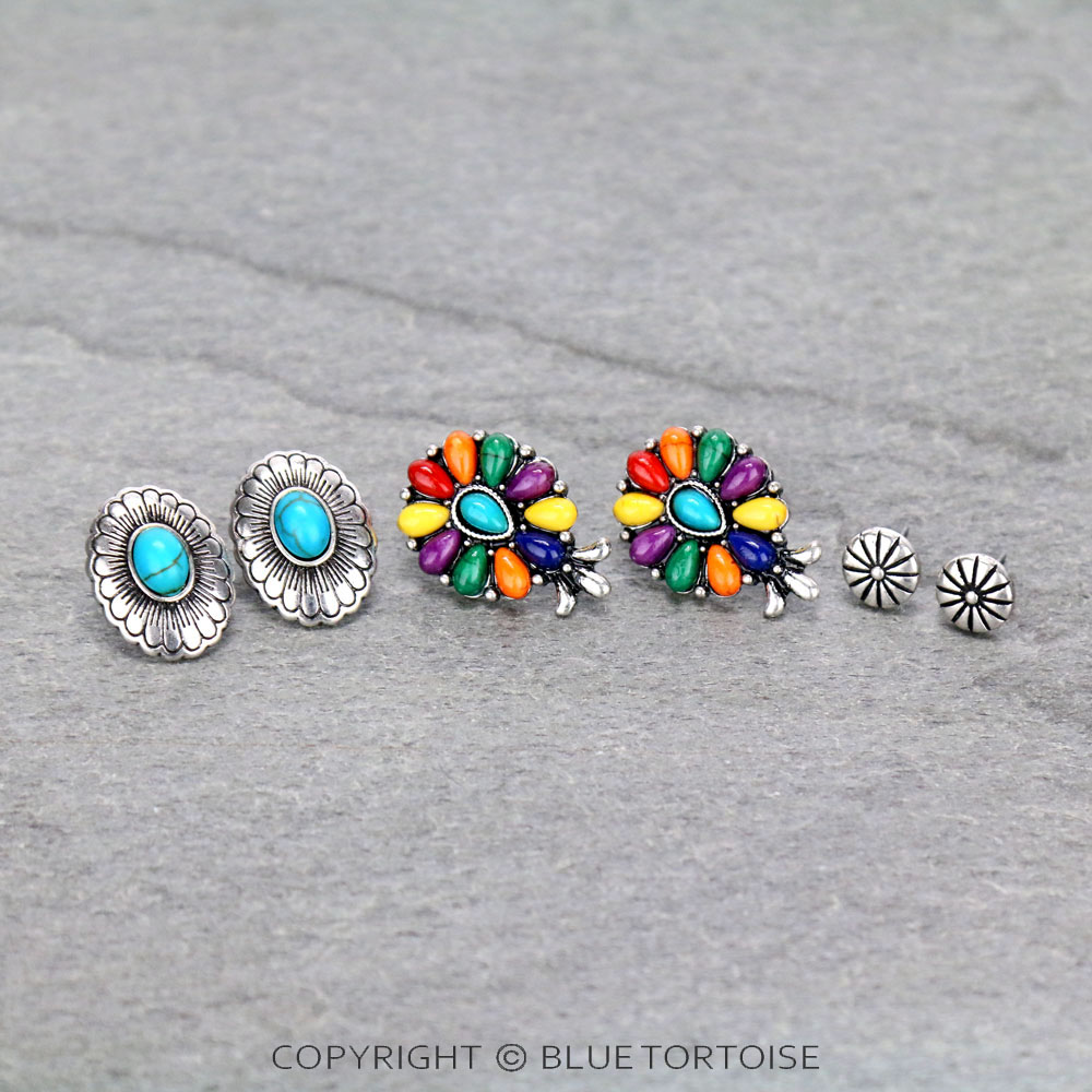 3 Pair Western Concho Earring Set