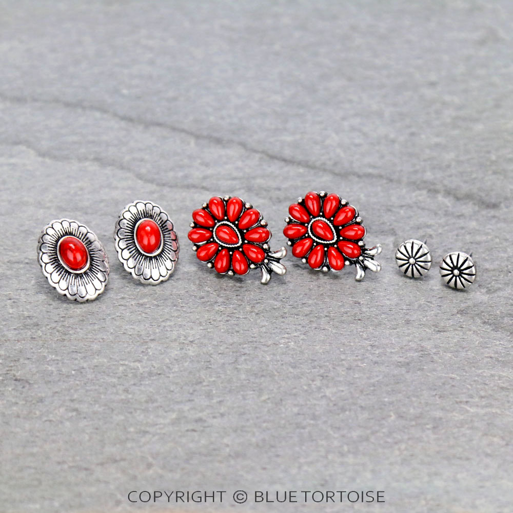 3 Pair Western Concho Earring Set