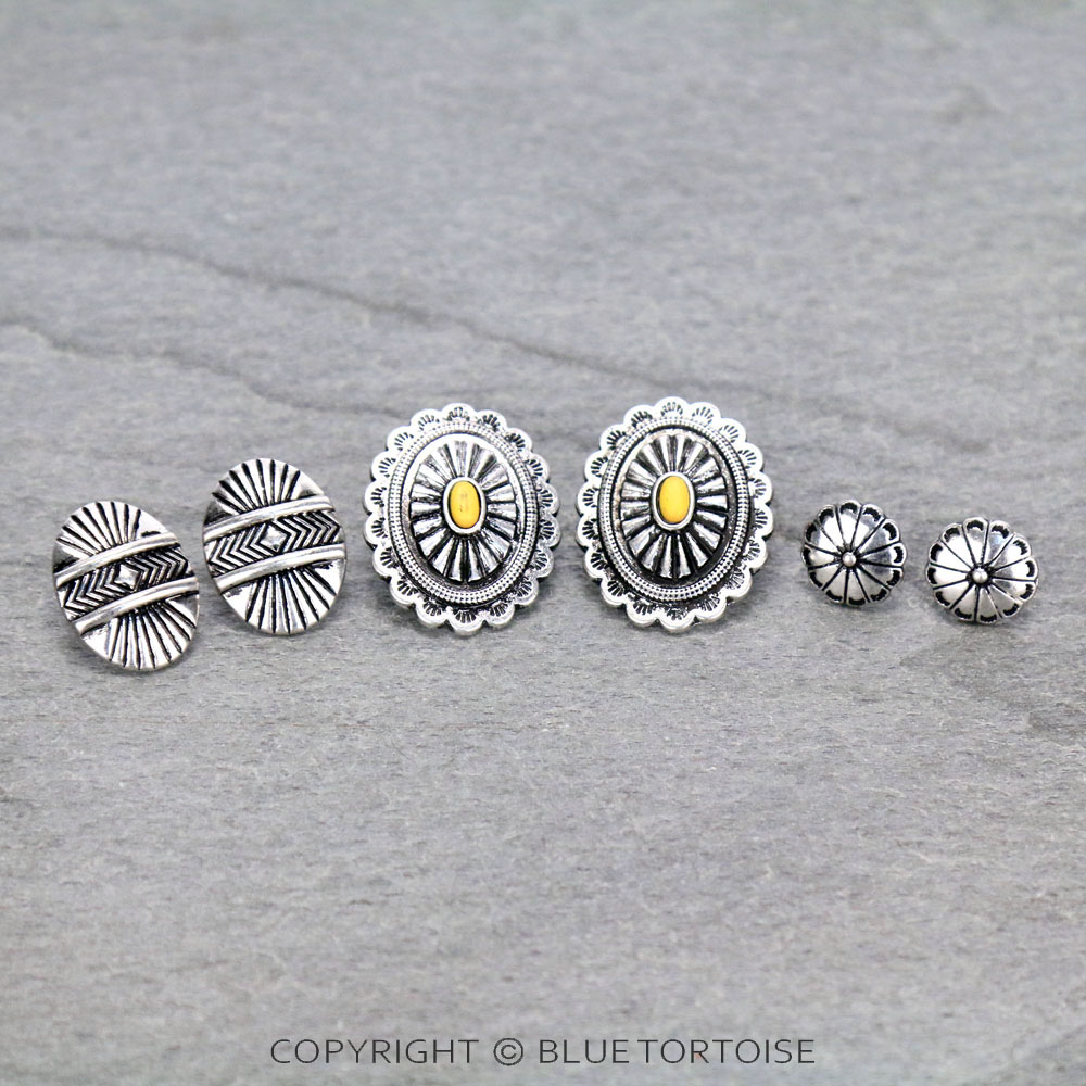 3 Pair Western Concho Earring Set