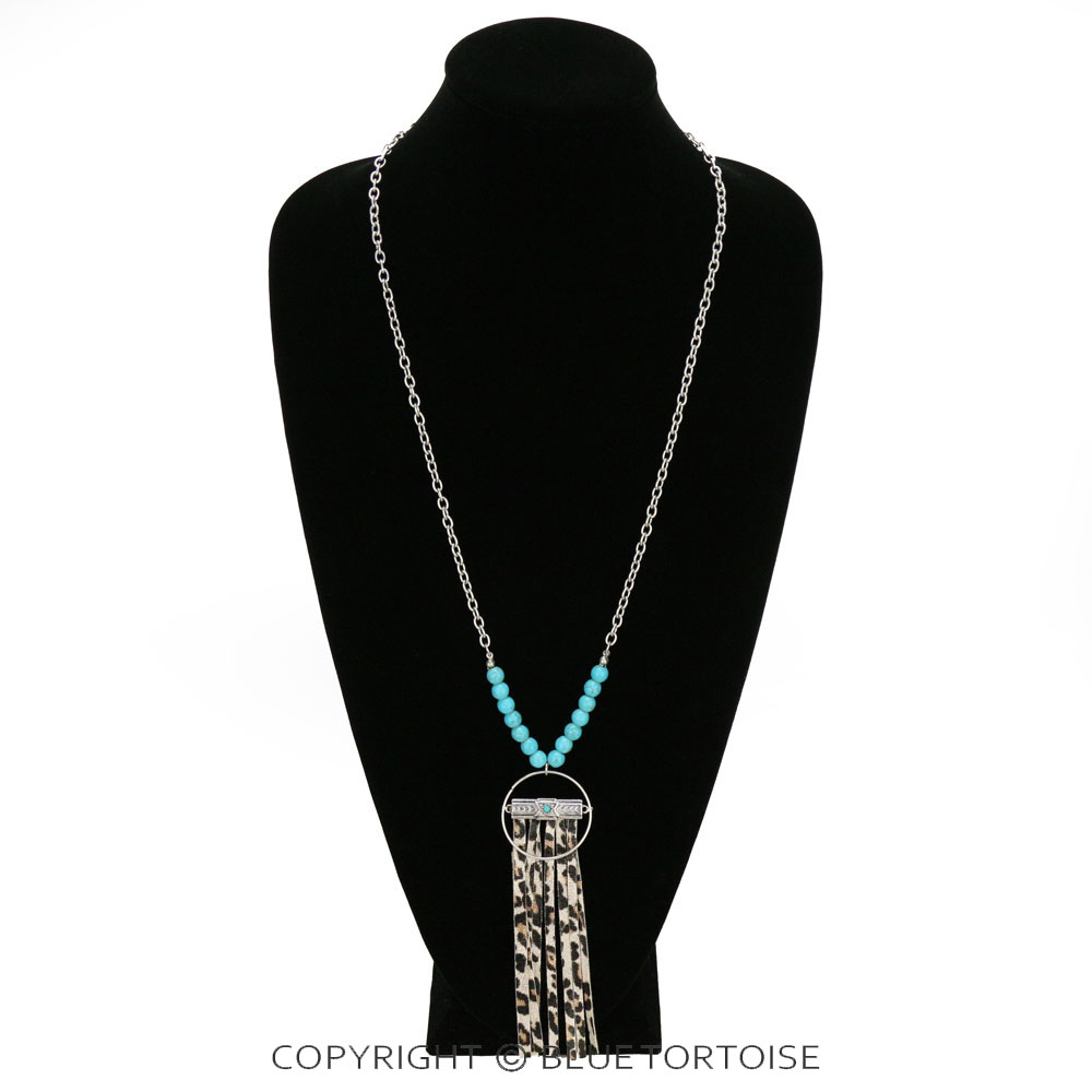 Western Texture Bar with Leather Fringe Necklace - Image 2