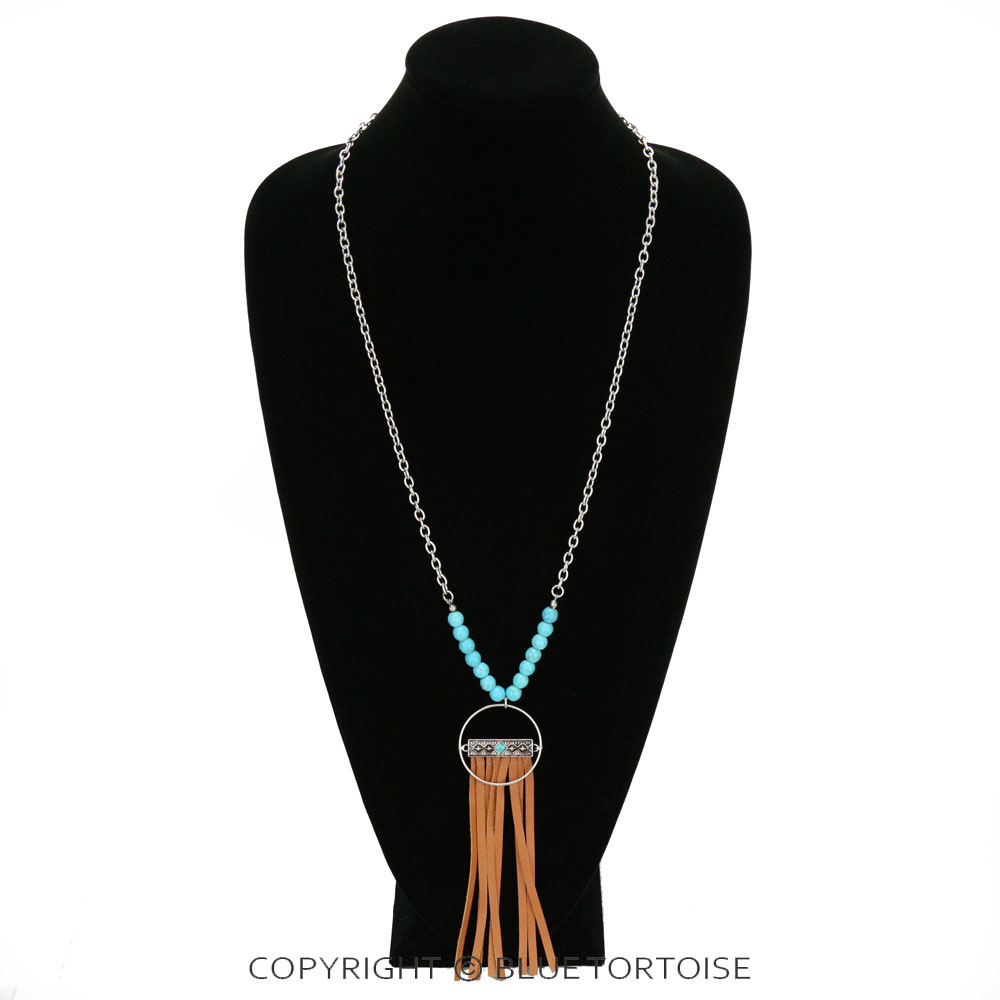 Western Texture Bar with Leather Fringe Necklace - Image 2