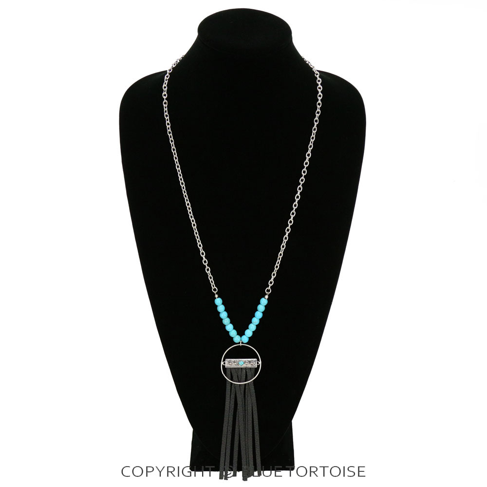 Western Texture Bar with Leather Fringe Necklace - Image 2