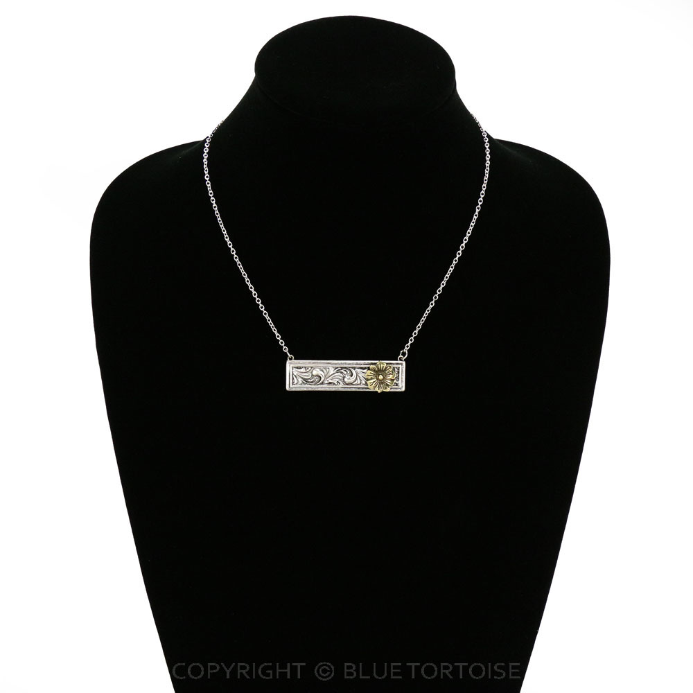Western Flower Bar Pendant Necklace - Image 2