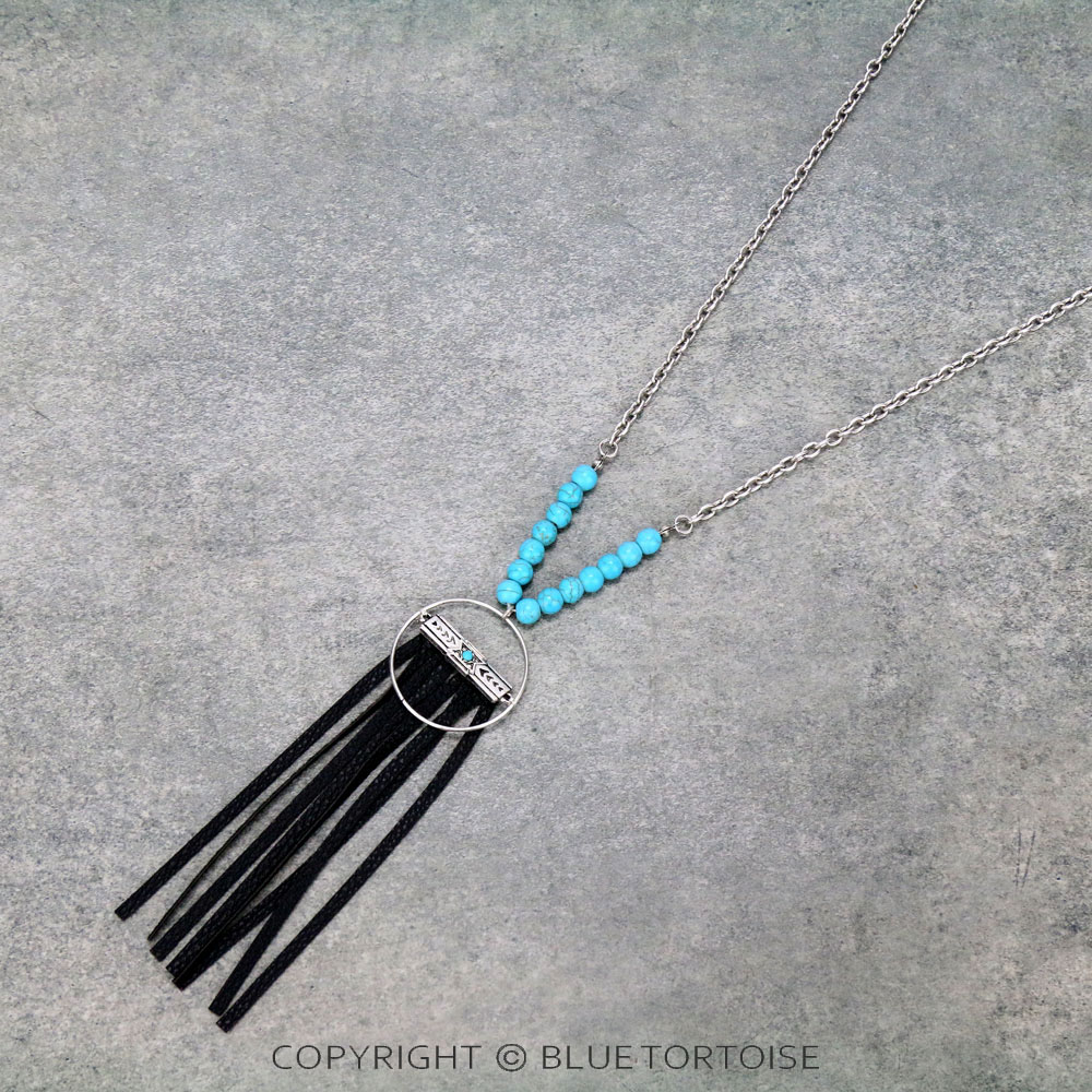 Western Texture Bar with Leather Fringe Necklace
