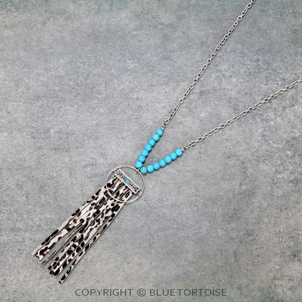Western Texture Bar with Leather Fringe Necklace
