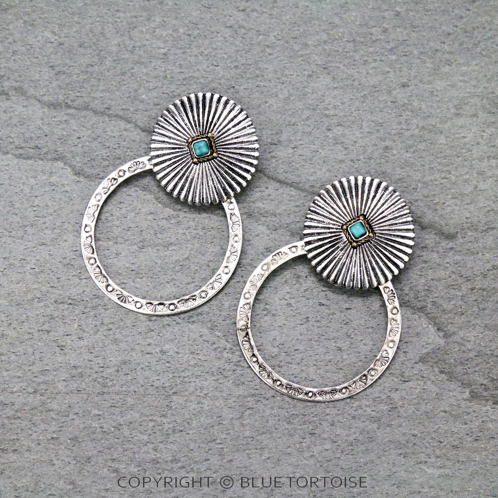Western Concho Hoop Stud Earrings
