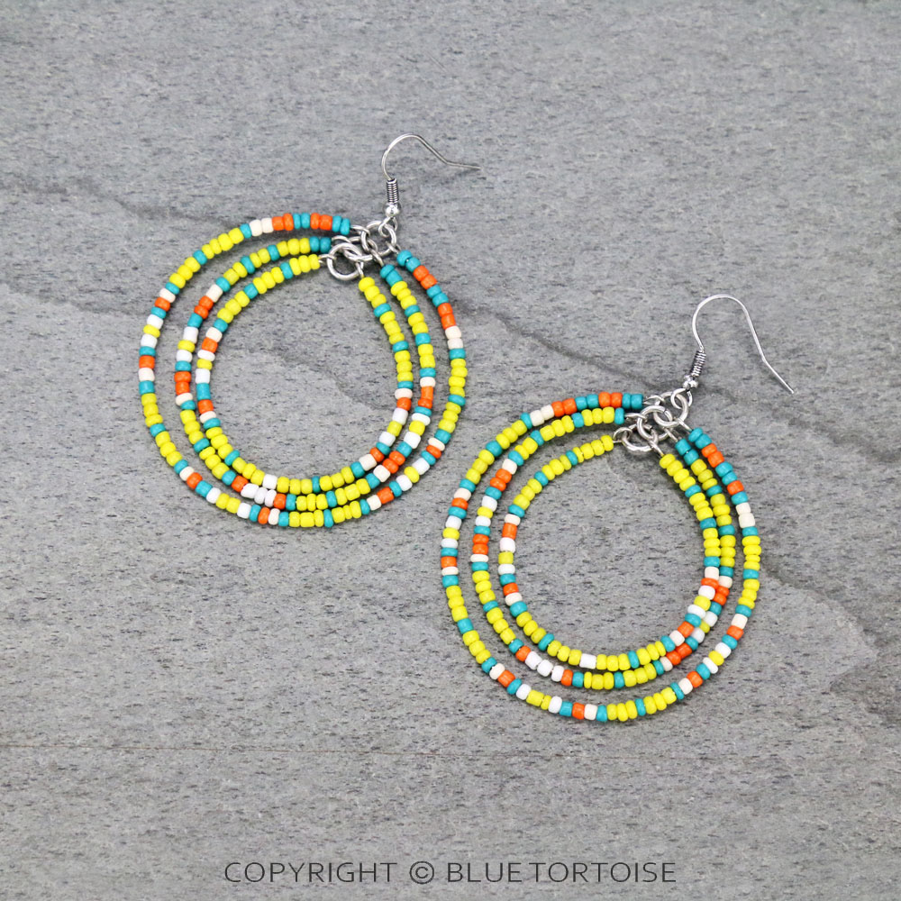 Triple Seed Bead Hoop Dangle Earrings