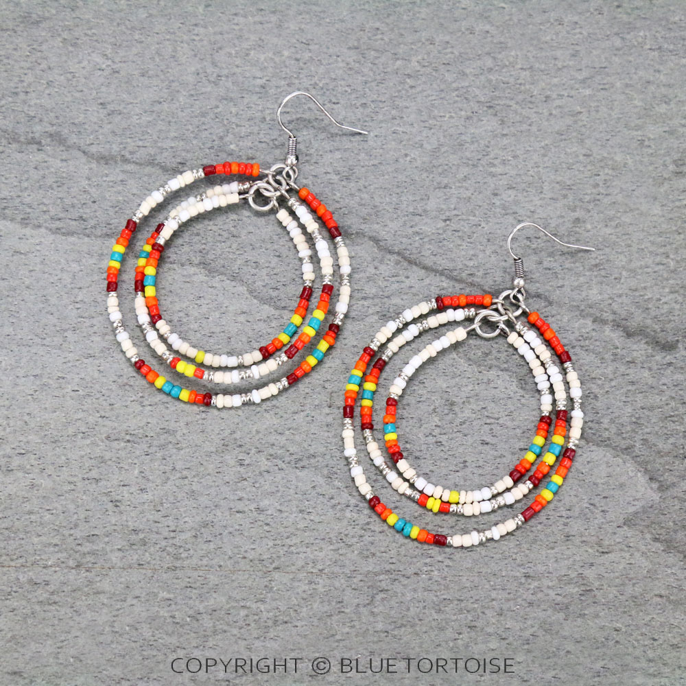 Triple Seed Bead Hoop Dangle Earrings