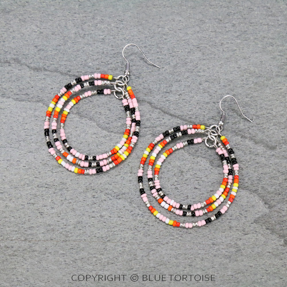 Triple Seed Bead Hoop Dangle Earrings