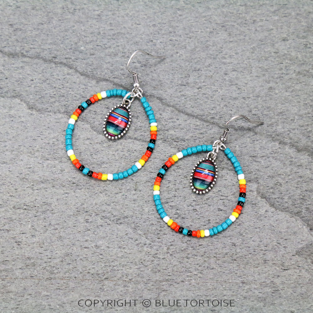 Serape Seed Bead Hoop Dangle Earrings