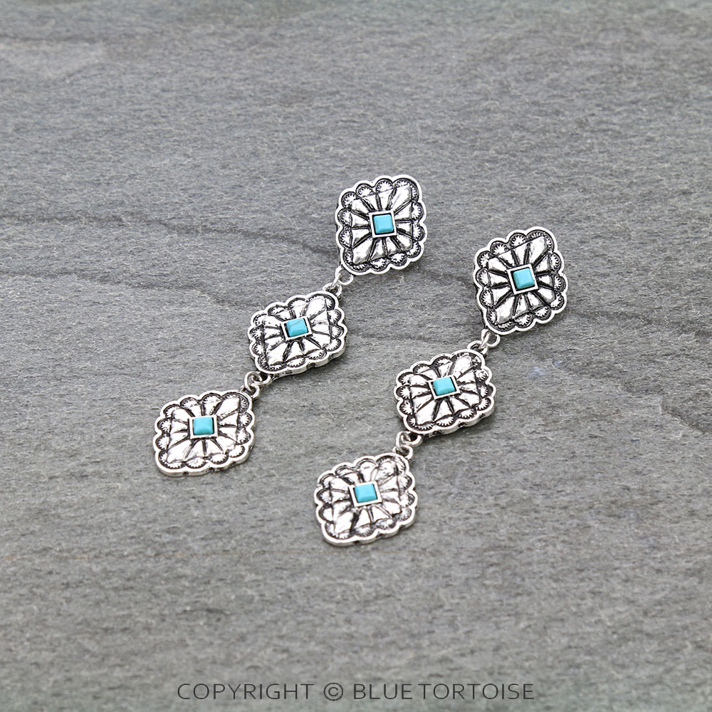 Western Concho Stone Drop Stud Earrings