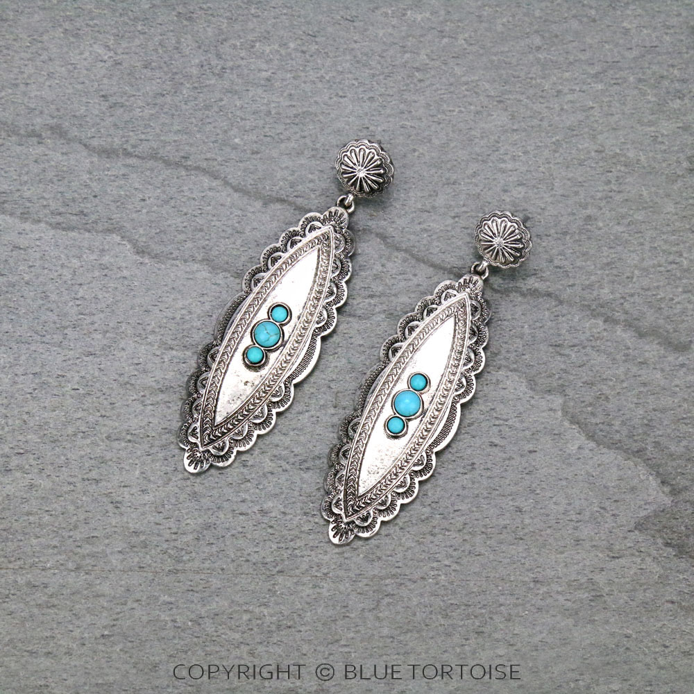 Western Oval Concho with Stone Drop Stud Earrings