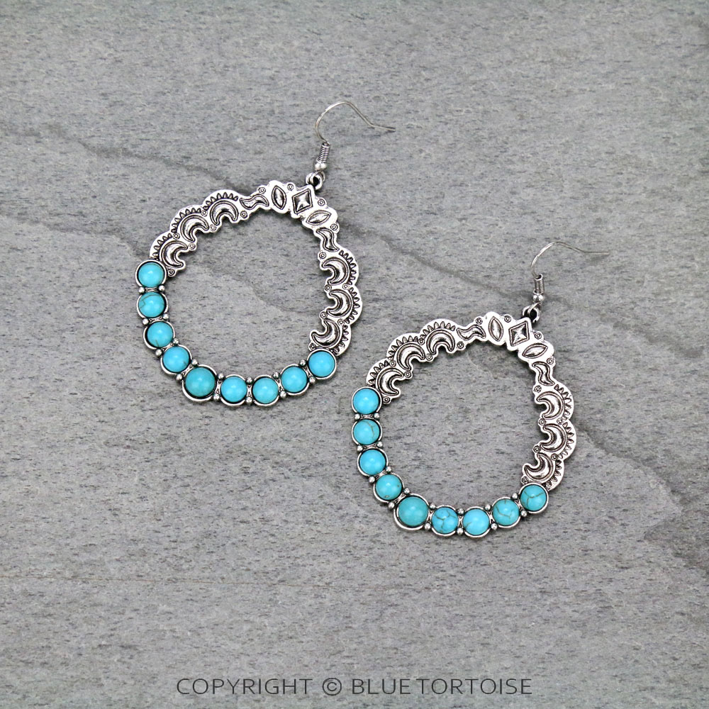 Western Hoop Stone Dangle Earrings