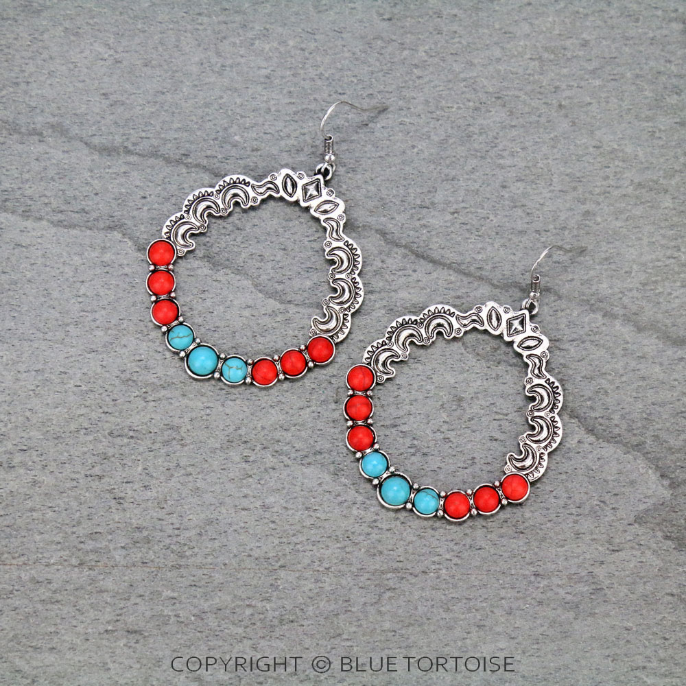 Western Hoop Stone Dangle Earrings
