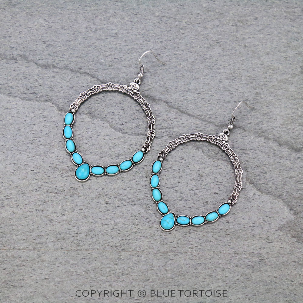 Western Hoop Stone Dangle Earrings