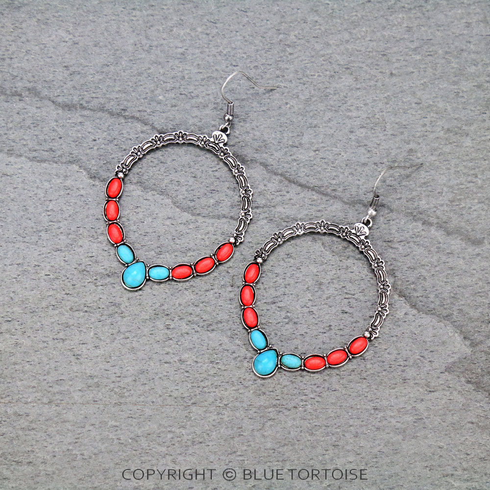Western Hoop Stone Dangle Earrings