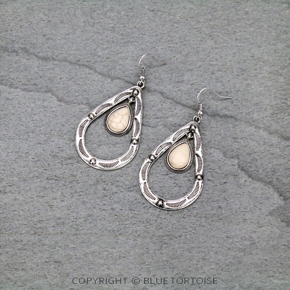 Western Teardrop Stone Dangle Earrings