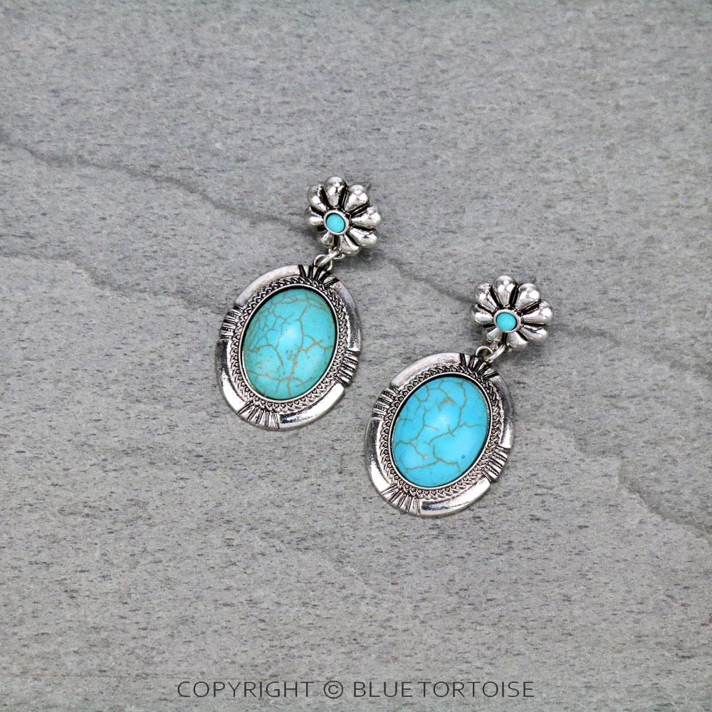 Western Oval Stone Drop Stud Earrings