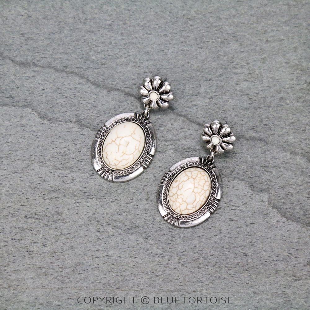 Western Oval Stone Drop Stud Earrings
