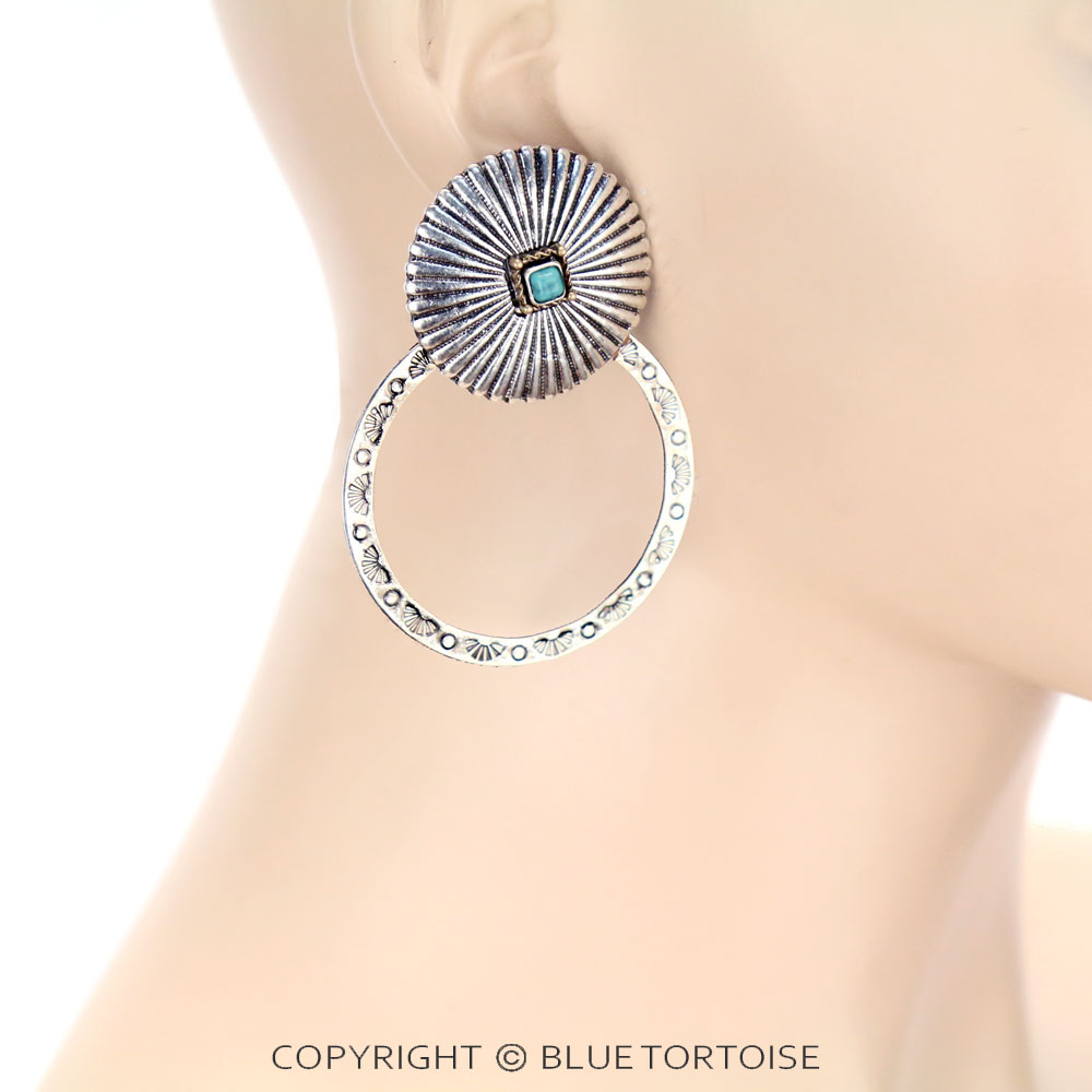 Western Concho Hoop Stud Earrings - Image 2