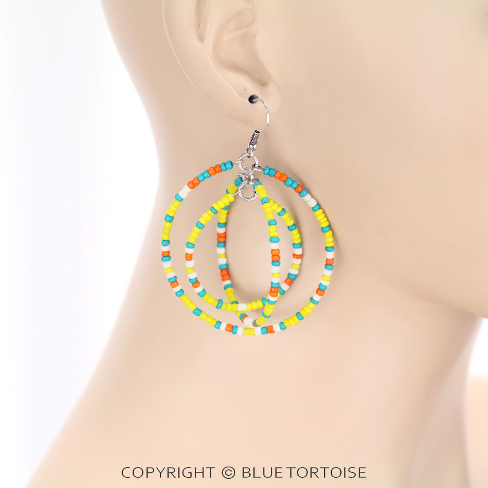 Triple Seed Bead Hoop Dangle Earrings - Image 2