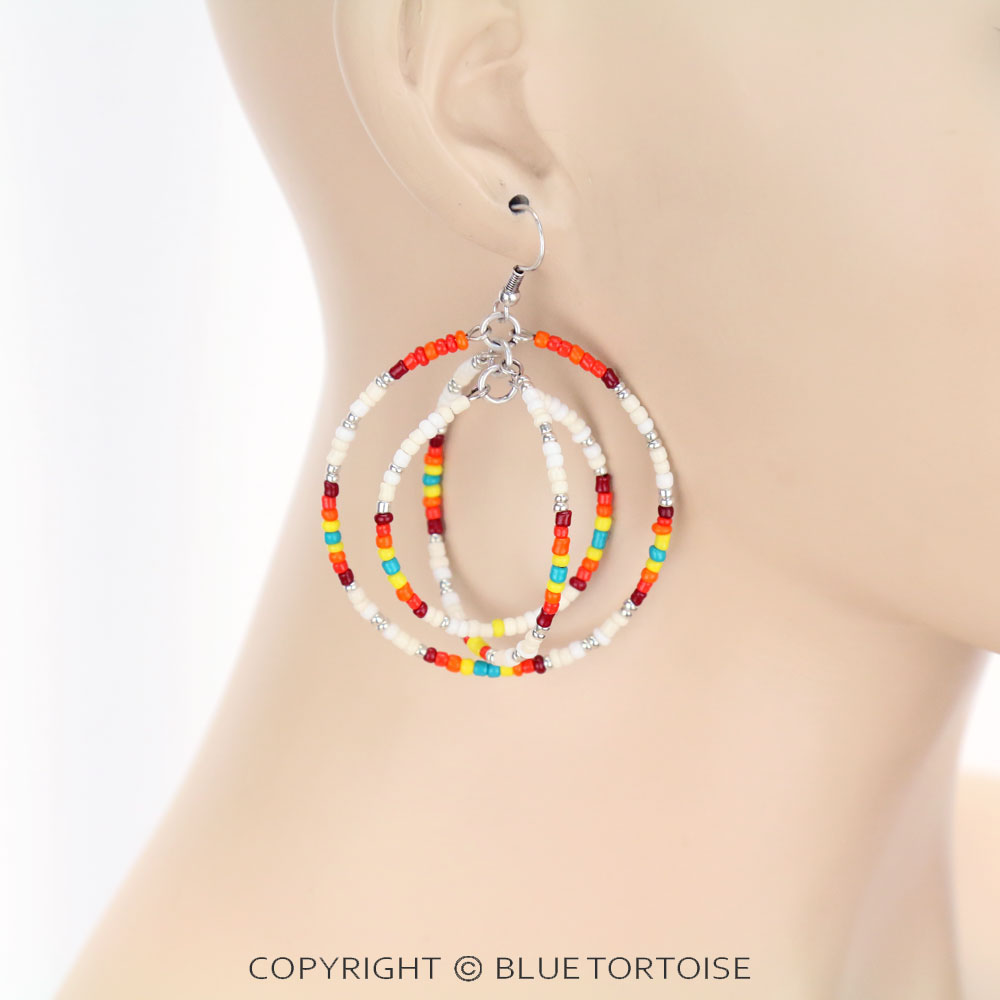 Triple Seed Bead Hoop Dangle Earrings - Image 2